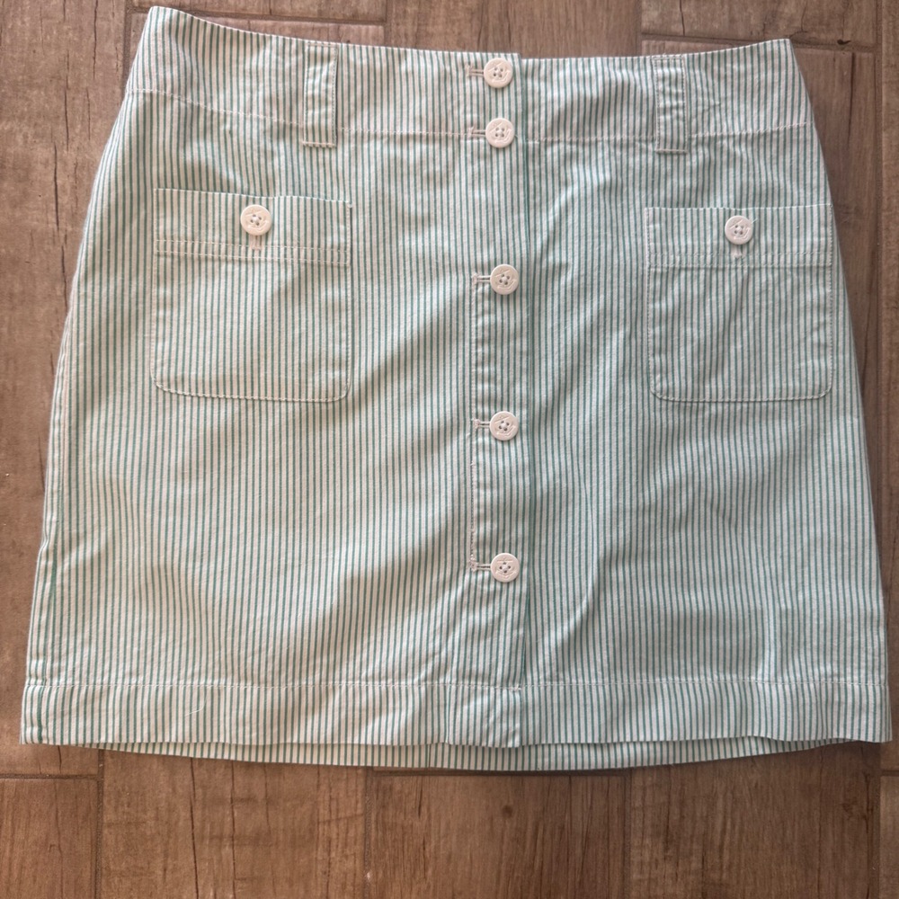 Vineyard Vines Green White Seersucker Button Front Mini Skirt Nautical Anchor 12